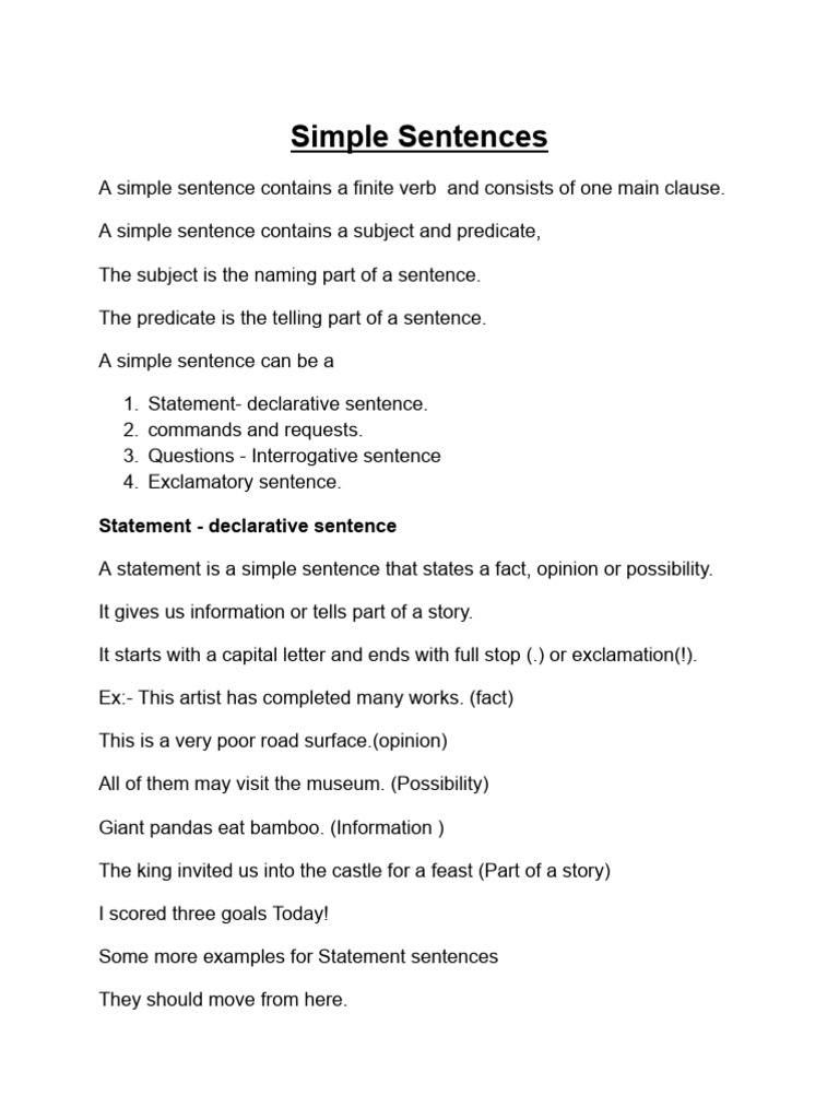 Types of Simple Sentences Explained | PDF | Sentence (Linguistics ...
