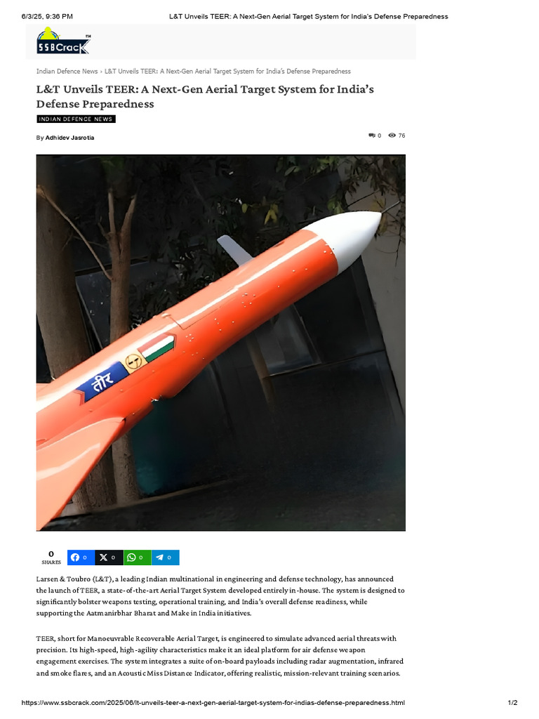 L&T Unveils TEER - A Next-Gen Aerial Target System For India's Defense ...
