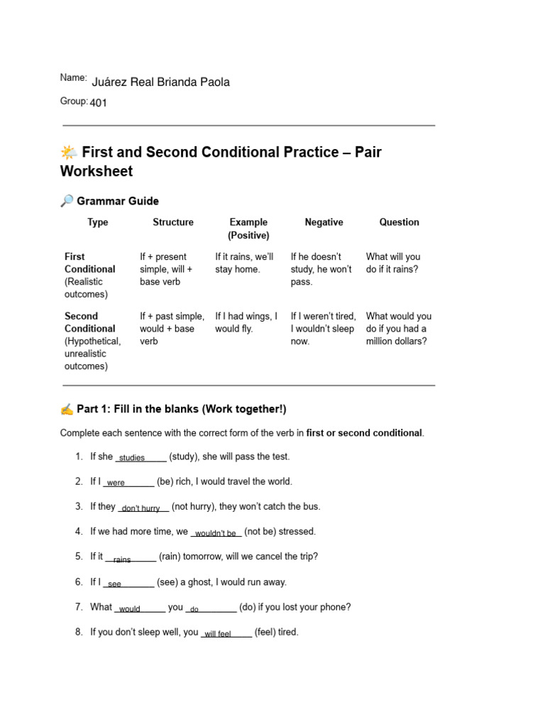 1st & 2nd Conditional Worksheet | PDF