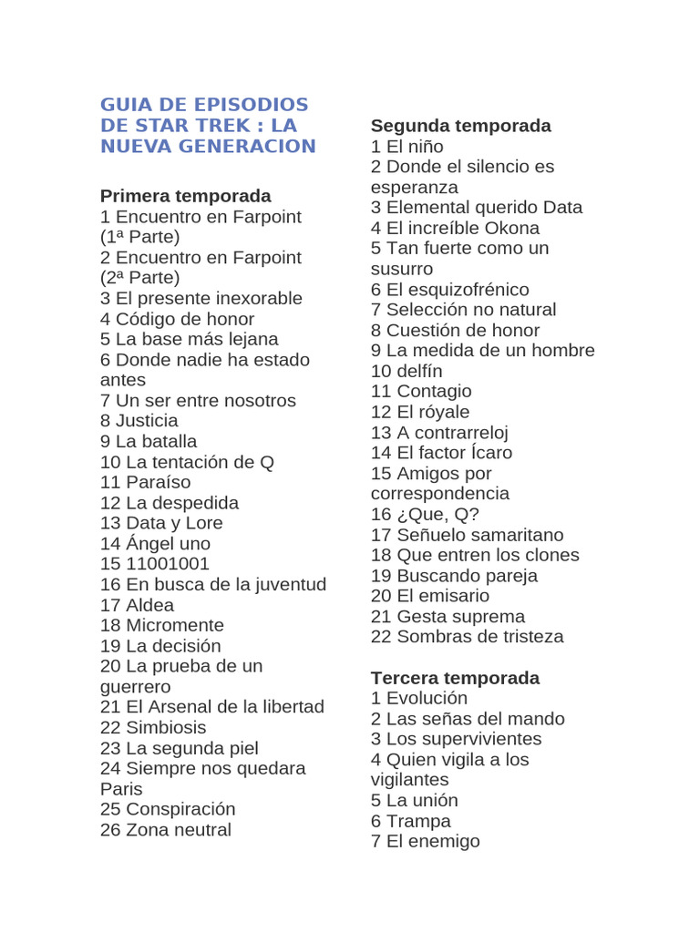 Guía de episodios de Star Trek TNG | PDF