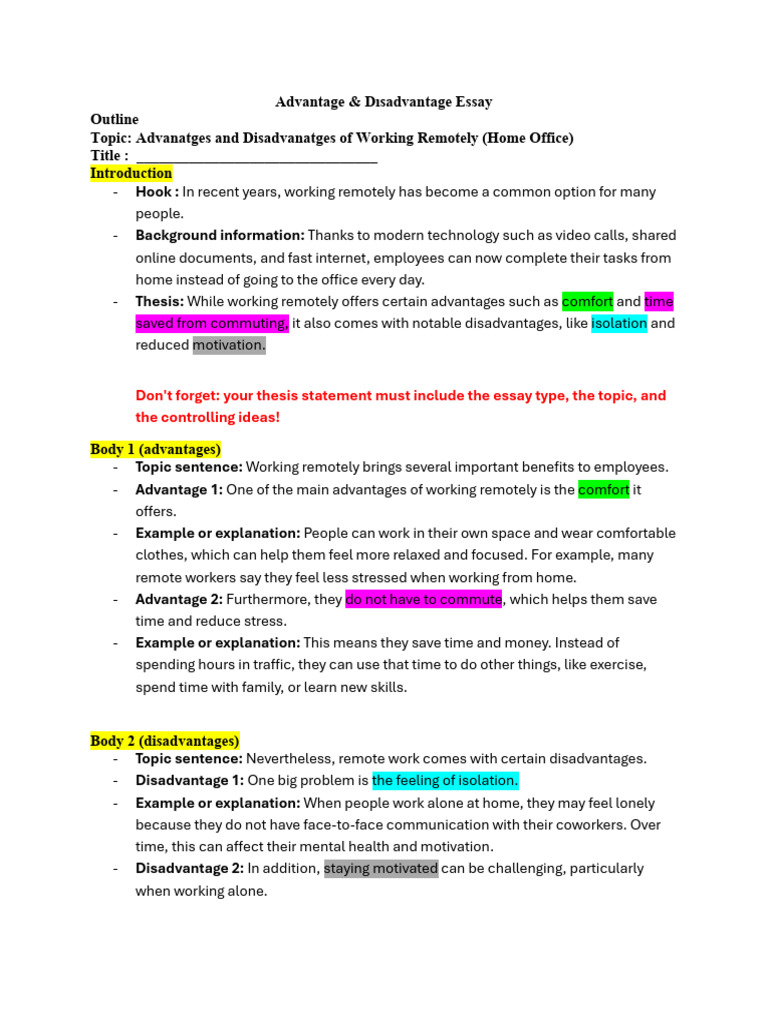 Advantage & Disadvantage Outline and Essay Example | PDF | Written ...