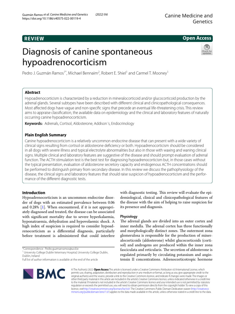 Diagnosis of Canine Spontaneous Hypoadrenocorticism | PDF | Cortisol ...