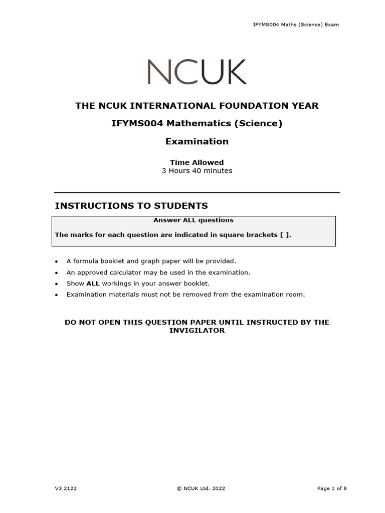 NCUK IFY Maths Exam Paper 2122 | PDF | Probability Distribution ...