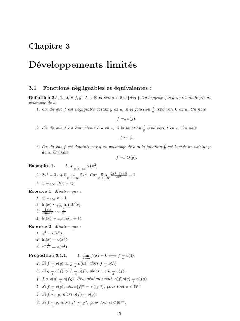 Développements Limités et Formules de Taylor | PDF | Tangente ...
