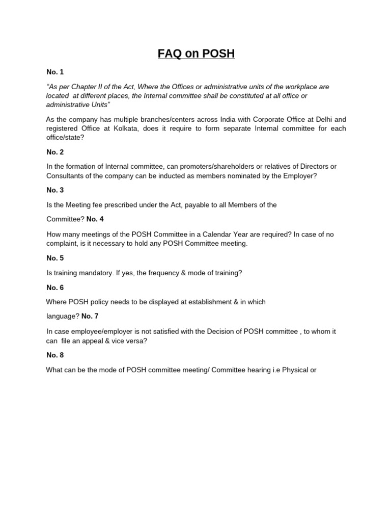 FAQ On POSH | PDF
