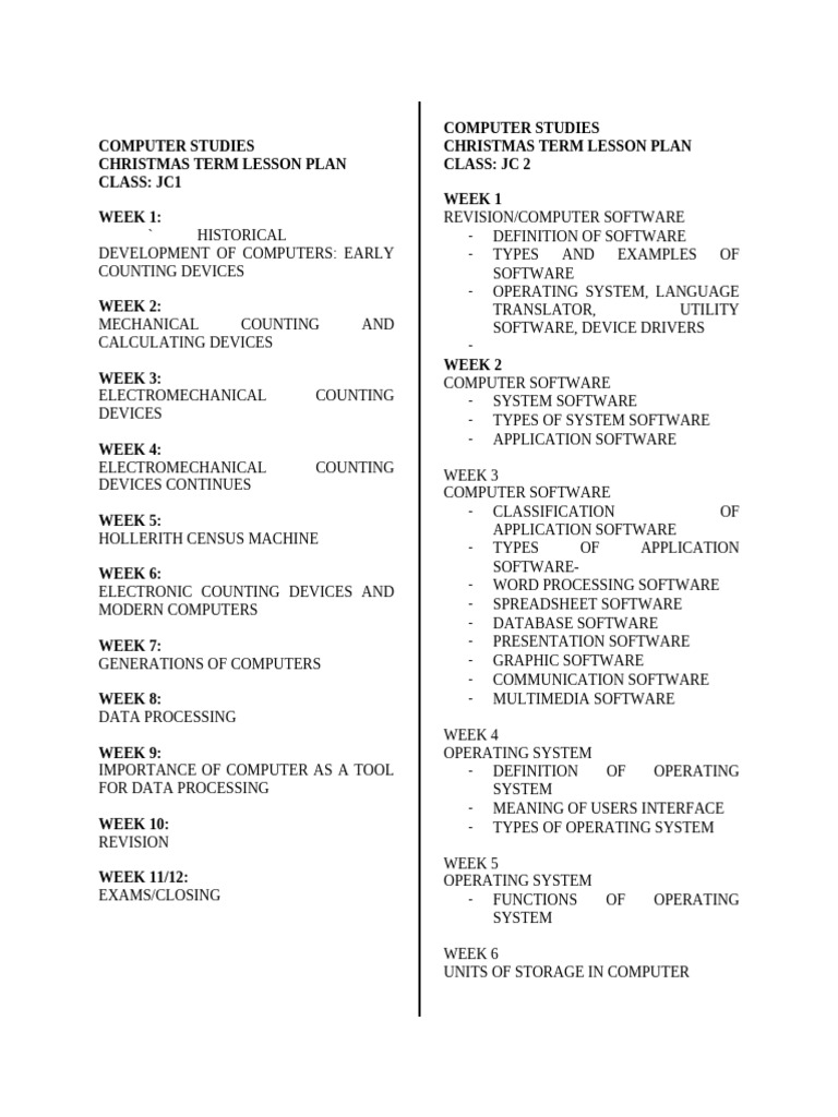 JC Computer Studies Lesson Plan | PDF | Computer Virus | Programming