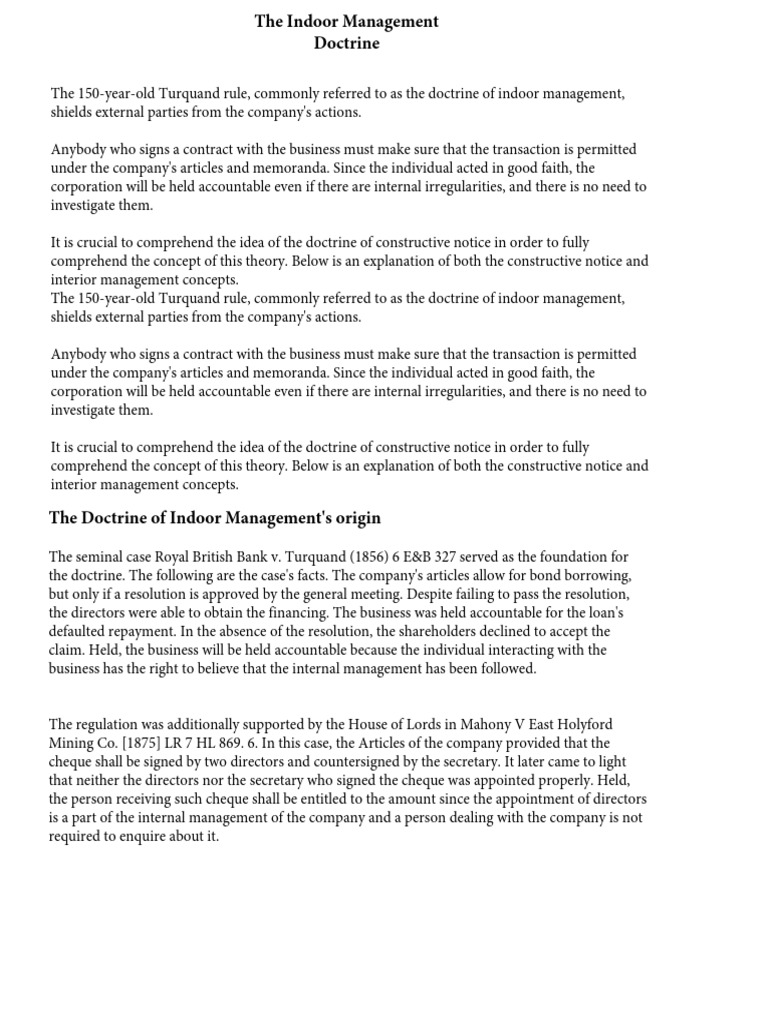 Understanding the Turquand Rule Explained | PDF | Business Law | Common Law
