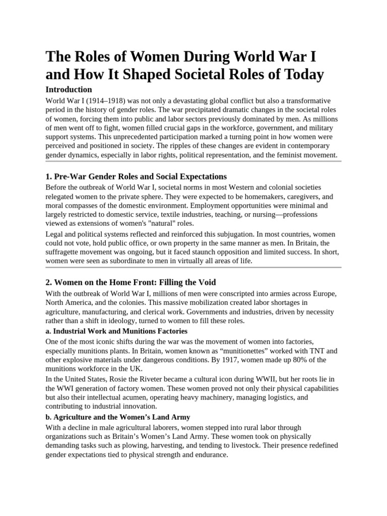 Roles of Women During WW1 and How It Shaped Societal Roles of Today ...