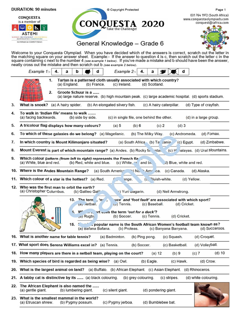 Grade 6 General Knowledge Quiz | PDF