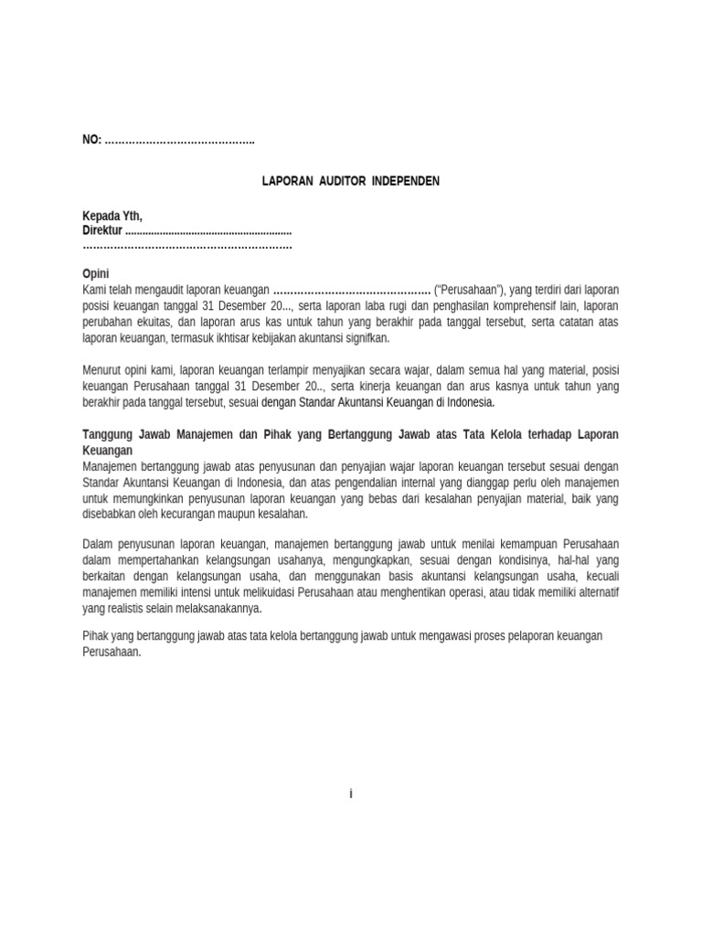 Contoh Opini Audit Laporan Keuangan | PDF