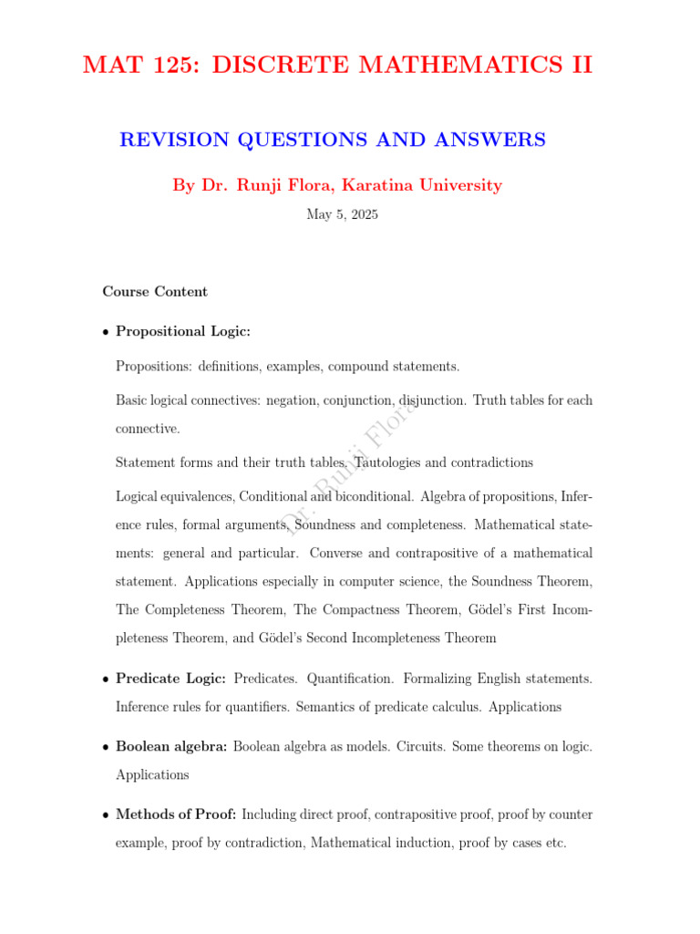 Discrete Mathematics II Revision Q&A | PDF | Theorem | Mathematical Proof