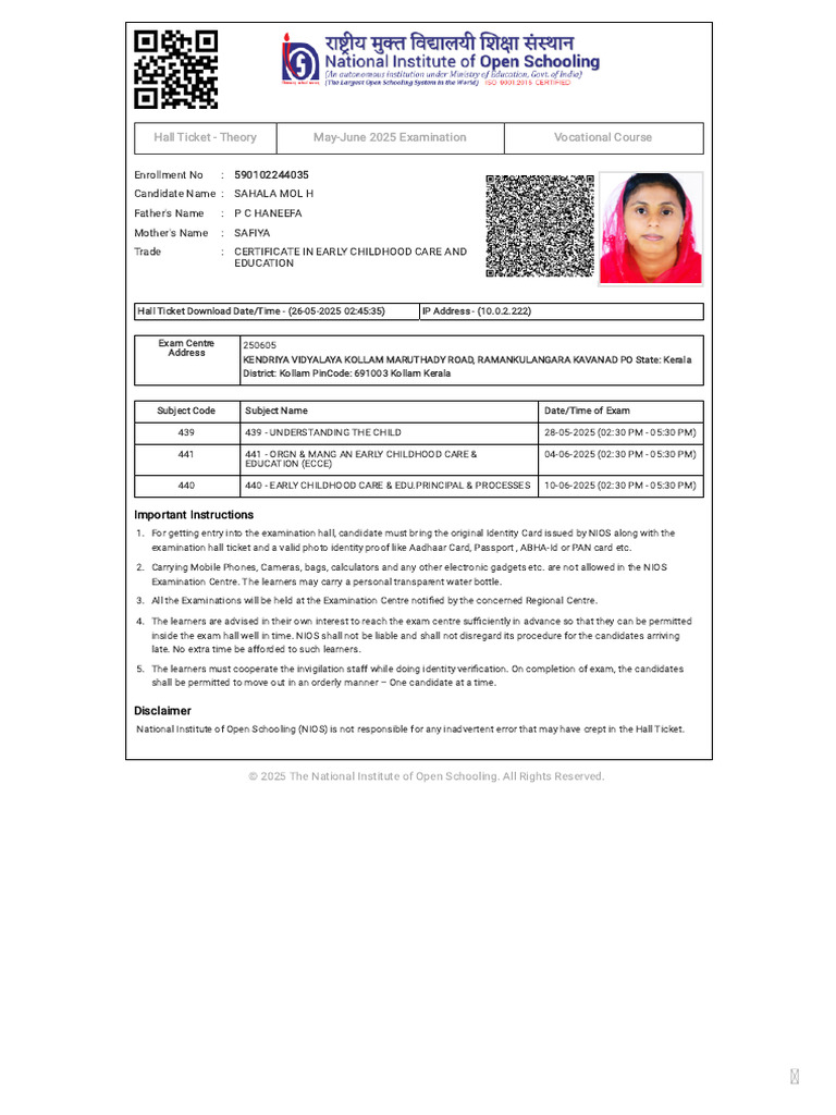 Voc - Nios.ac - in Search Hall-Ticket | PDF