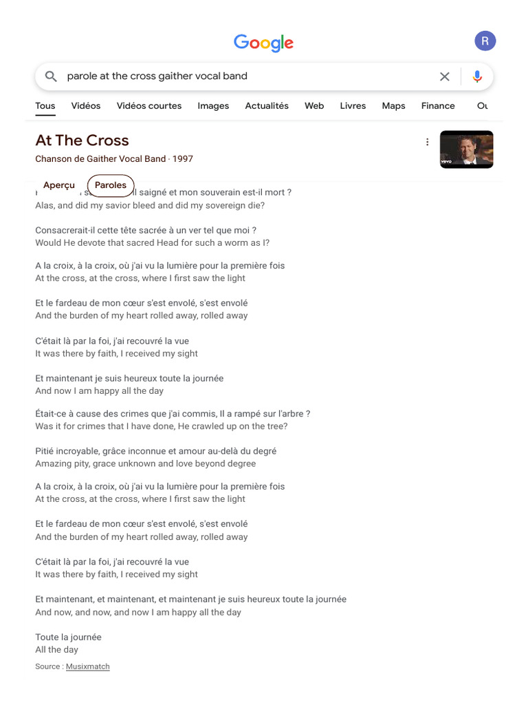Parole at The Cross Gaither Vocal Band - Recherche Google | PDF