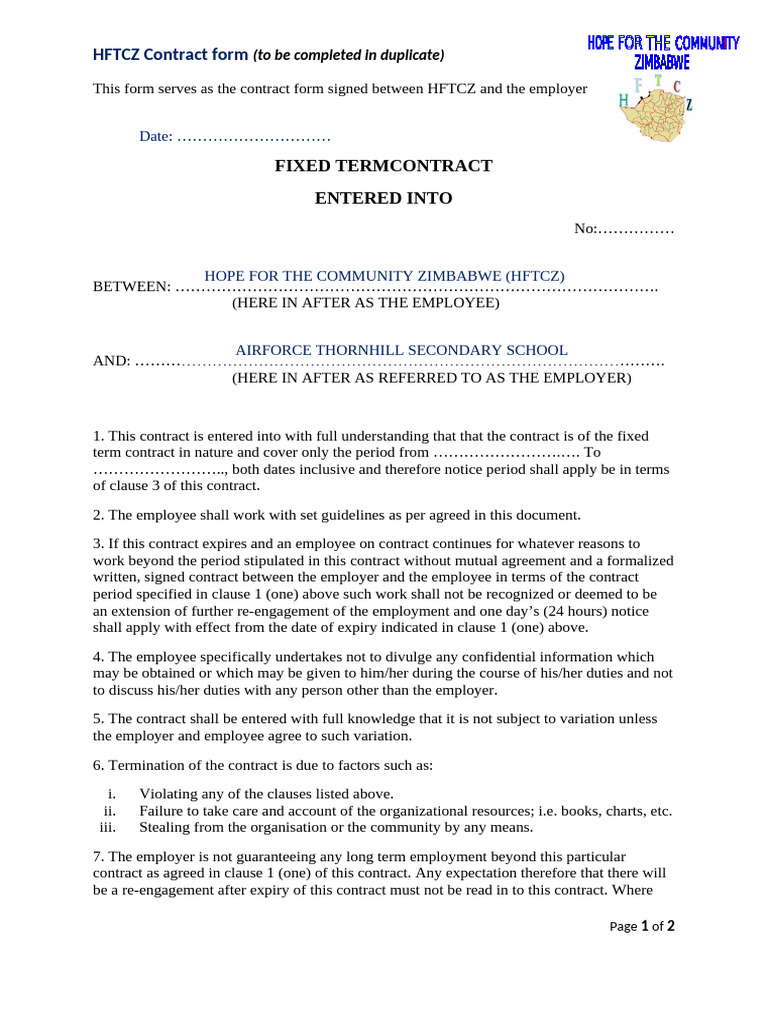 HFTCZ Fixed Term Employment Contract | PDF | Employment | Business Law