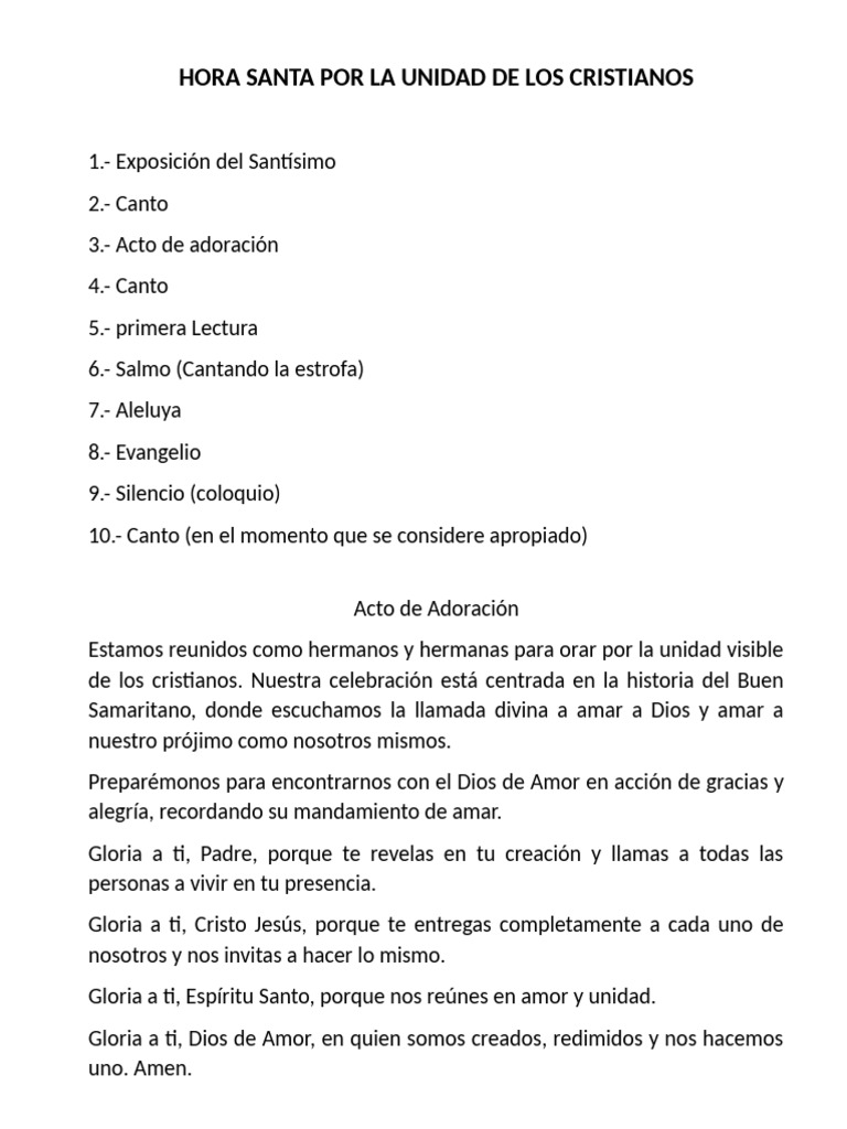 Hora Santa por la Unidad Cristiana | PDF | Amor | Jesús