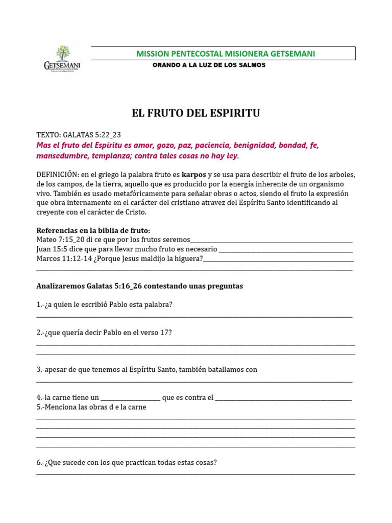 Fruto del Espíritu en Gálatas 5:22-23 | PDF | Fruto Del Espiritu Santo ...