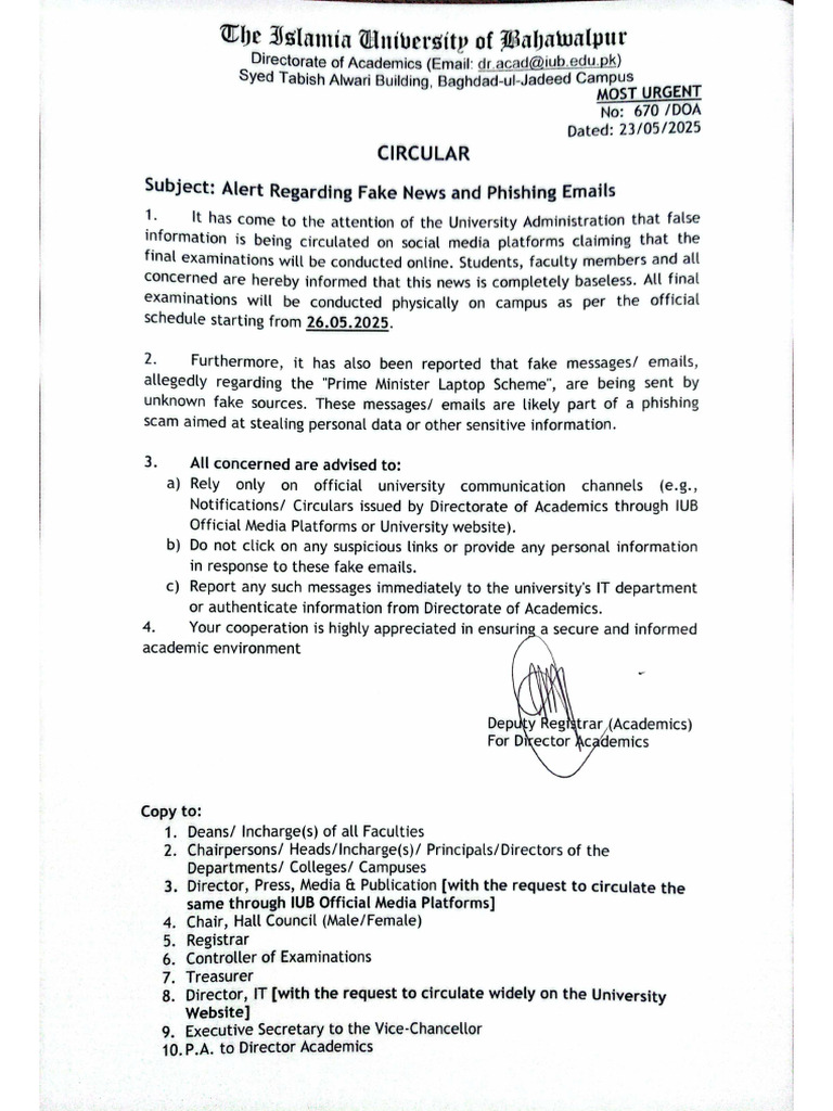 Circular-Alert Regarding Fake News and Phishing Emails | PDF