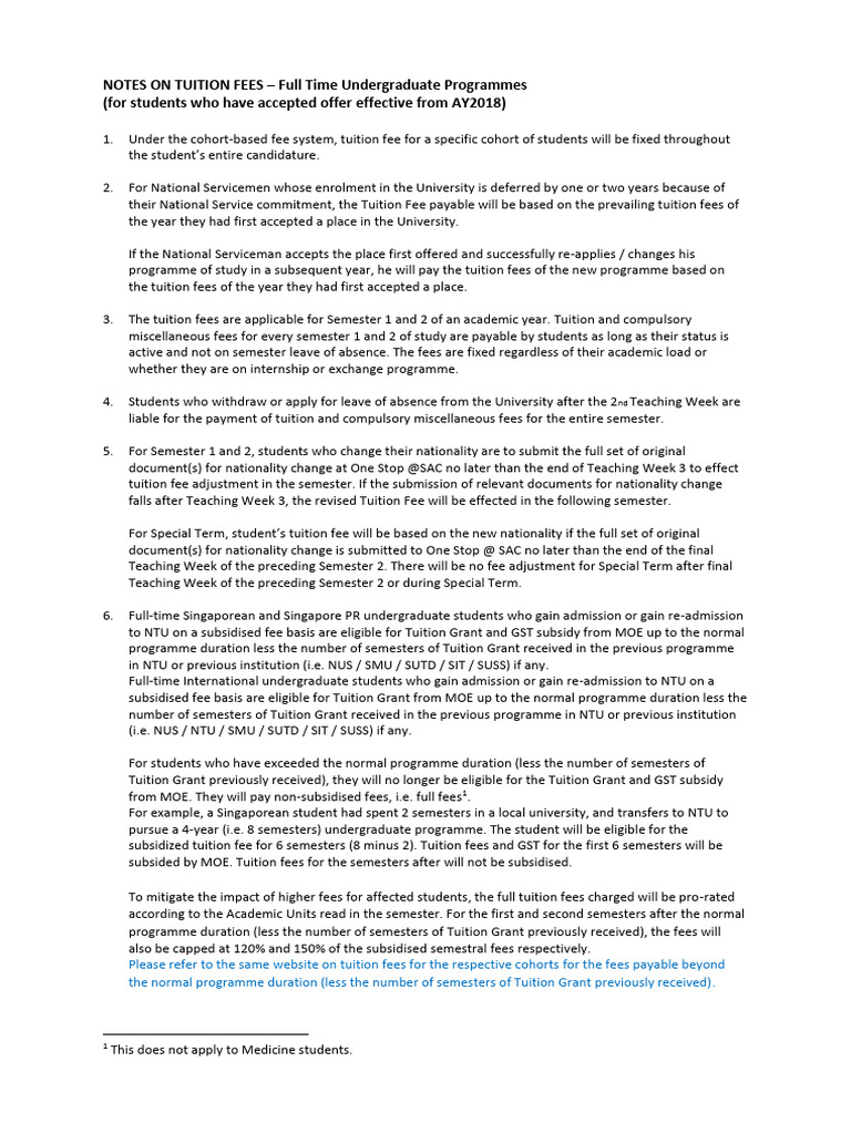 Guidline On Tuition Fees Accepted Offer Effective From Ay2018 | PDF ...