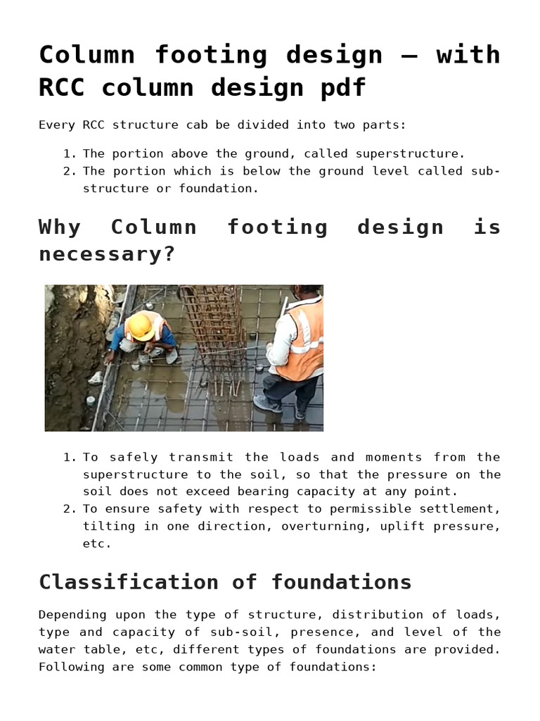 RCC Column Footing Design Guide | PDF | Foundation (Engineering) | Column