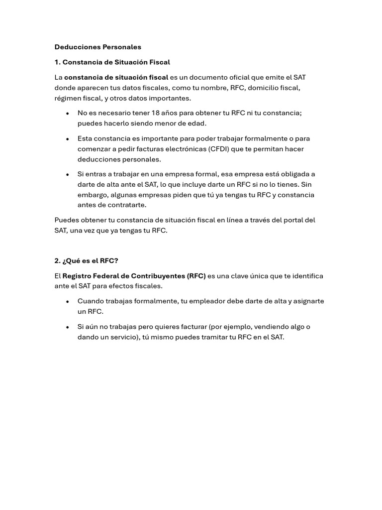 Deducciones Personales y RFC en México | PDF