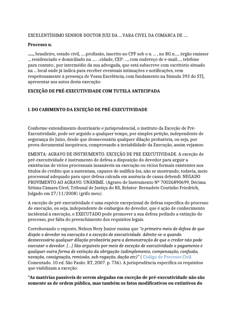 Exceção de Pré-Executividade e Justiça Gratuita | PDF | Citação ...