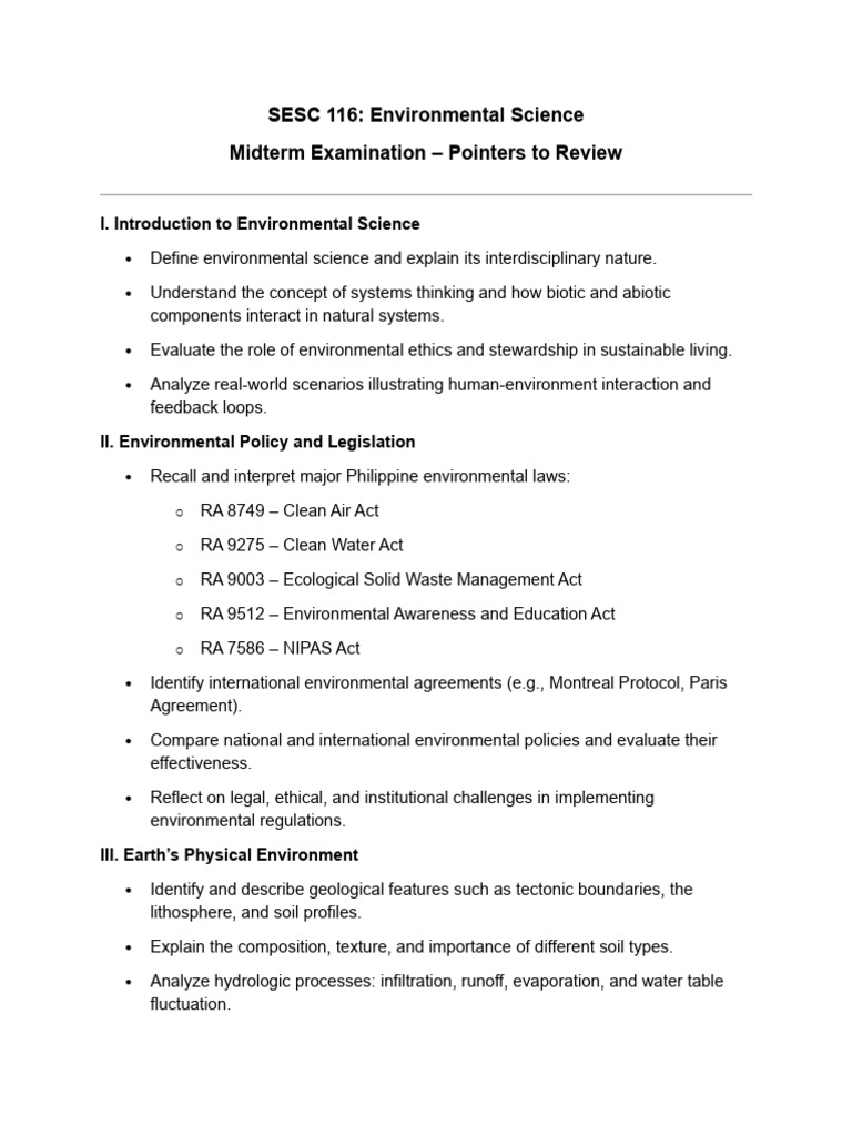 Envisci - Midterm Exam - Pointers To Review | PDF | Conservation ...