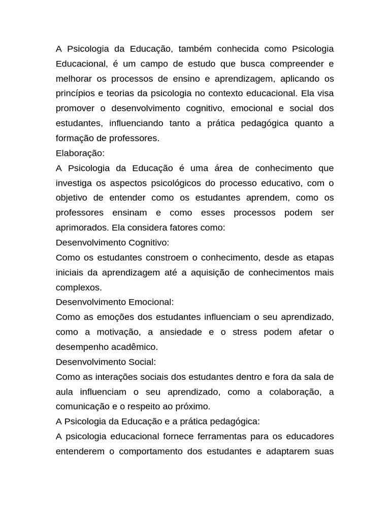 Psicologia da Educação: Aprendizagem Eficaz | PDF | Aprendizado | Pedagogia