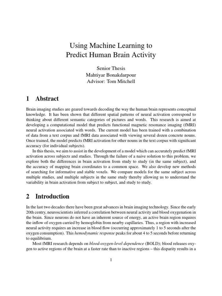 Machine Learning for fMRI Brain Activity Prediction | PDF