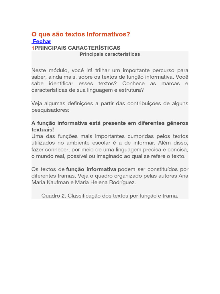 Características dos Textos Informativos | PDF | Aprendizado | Livros