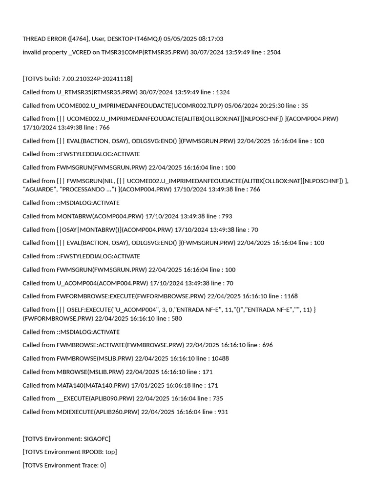 TMSR31COMP Thread Error Log | PDF