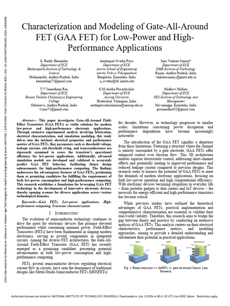 Characterization and Modeling of Gate Al | PDF | Field Effect ...