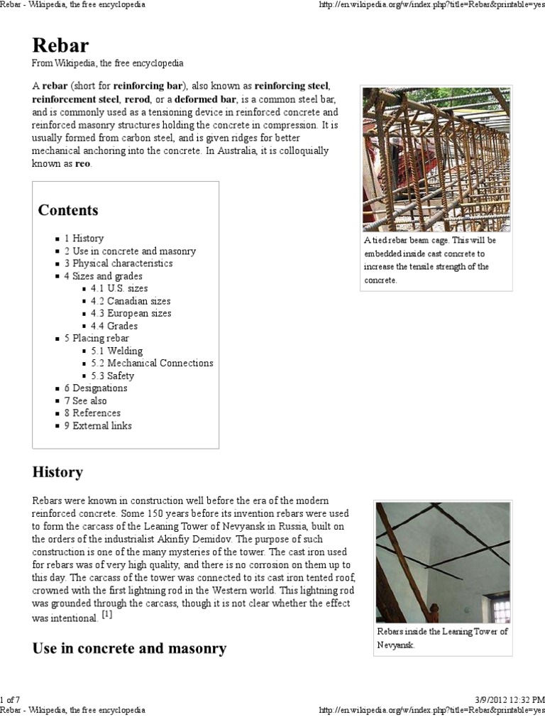 Rebar - Wikipedia, The Free Encyclopedia | PDF | Industries | Building ...