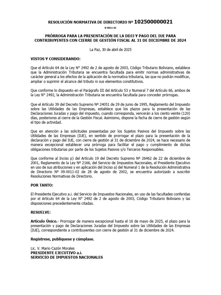 Prórroga IUE hasta 16 de mayo 2025 | PDF | Impuestos | Gobierno