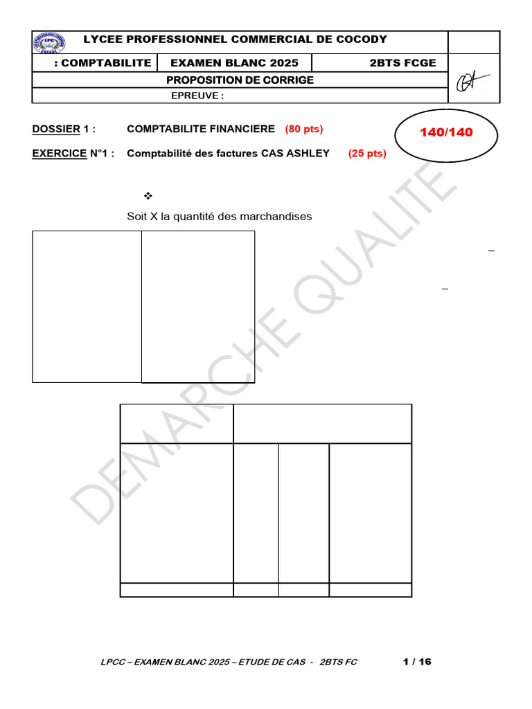Corrige Bts Blanc 2025 Etude de Cas 2bts Fcge | PDF | Dépréciation ...