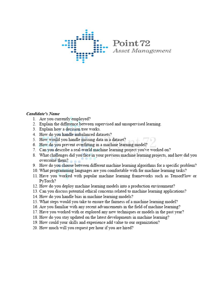 Point72 Machine Learning Engineer Test | PDF | Machine Learning | Learning