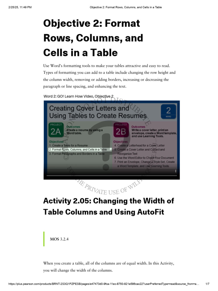Objective 2 - Format Rows, Columns, and Cells in A Table | PDF ...