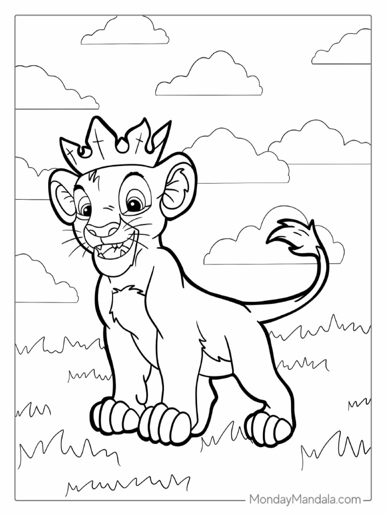 Young Simba Wearing A Crown To Color | PDF