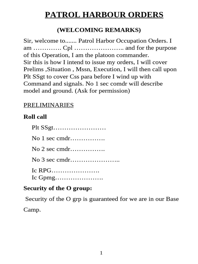 Patrol Harbour Occupation Orders Guide | PDF | Meteorology
