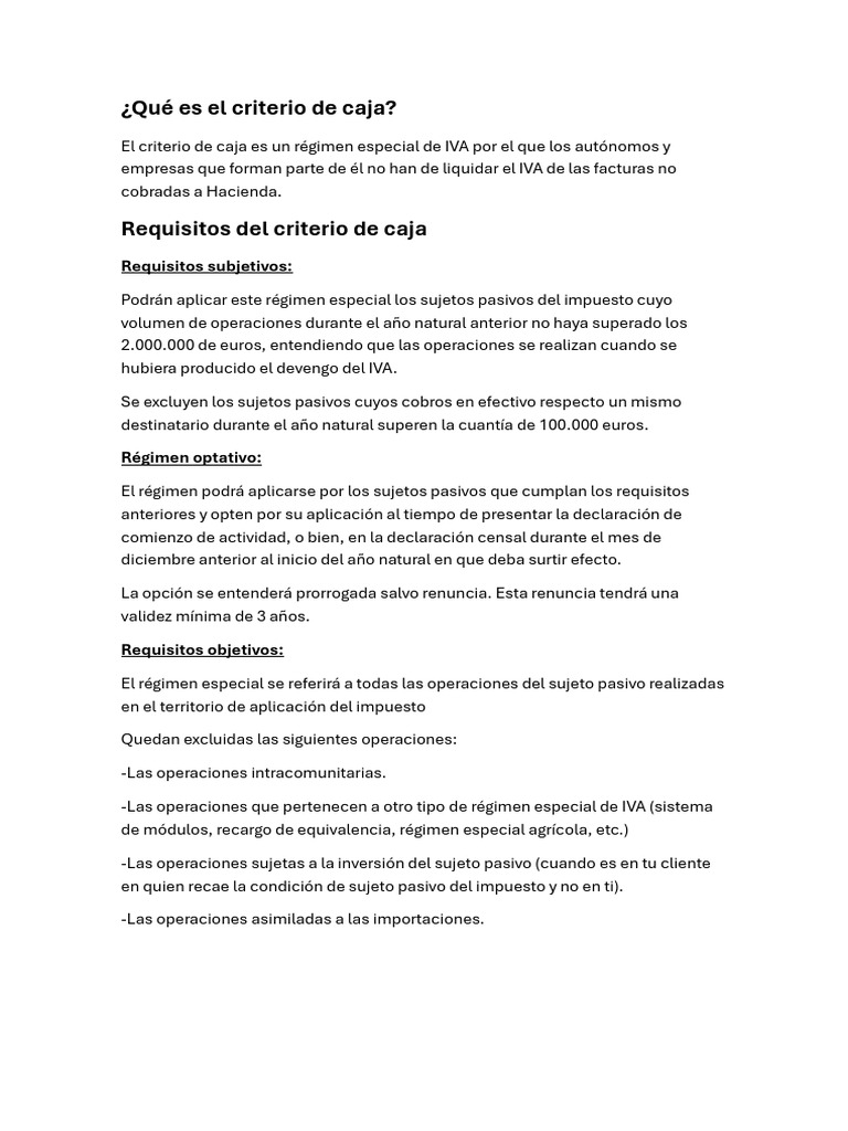 Criterio de Caja: Definición y Requisitos | PDF