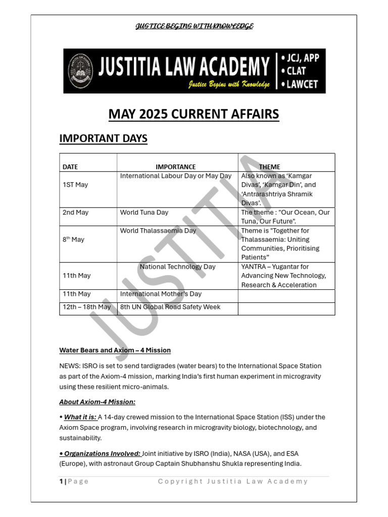 May 2025 Current Affairs Overview | PDF
