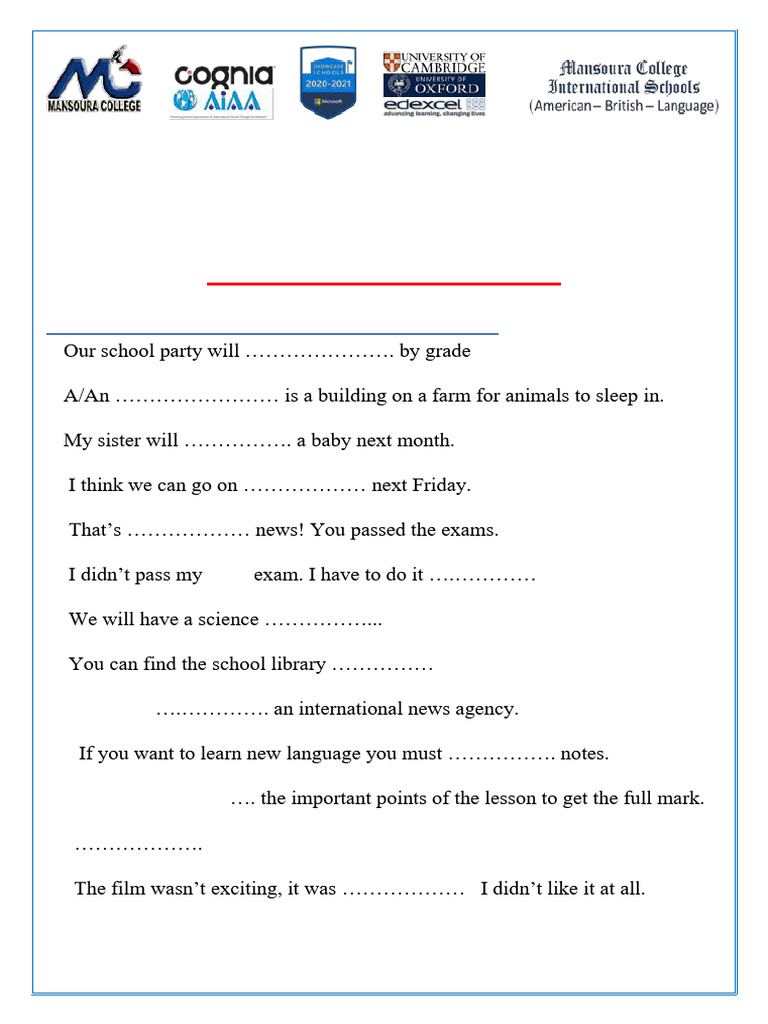 Grade 6 English Revision Sheet | PDF