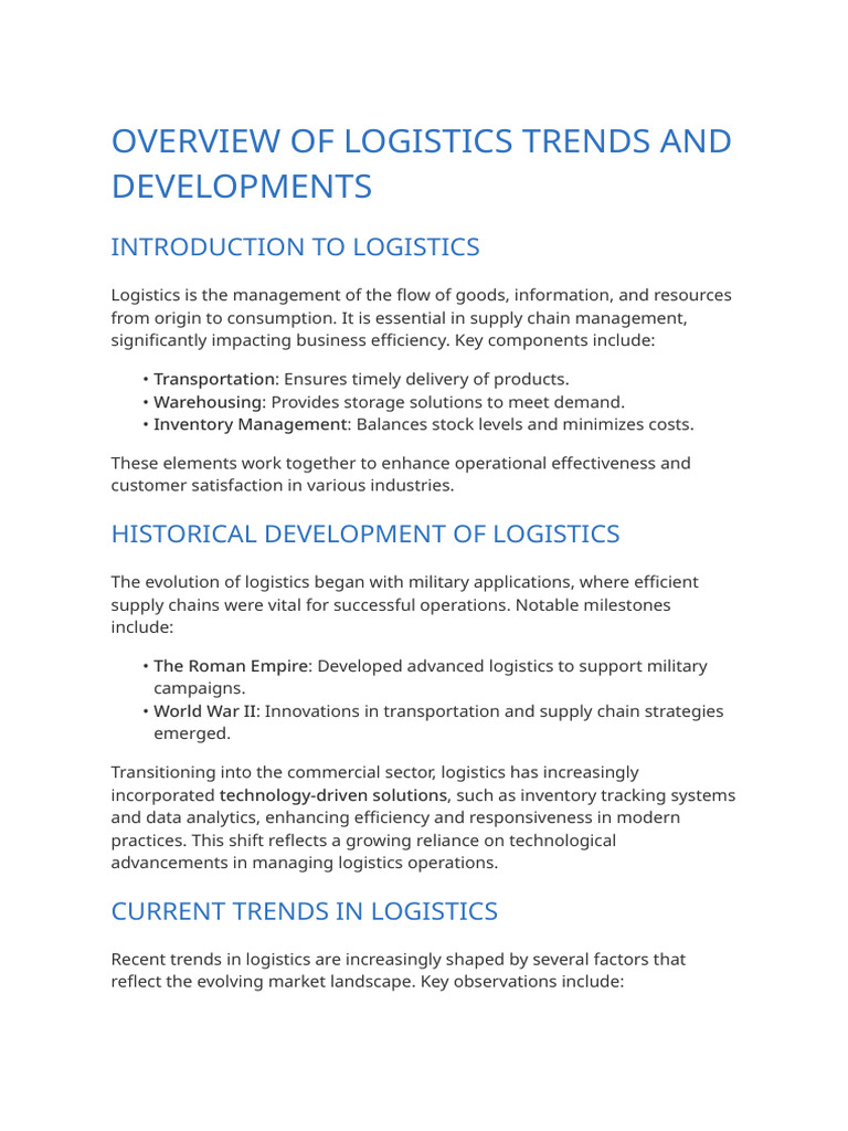 Overview of Logistics Trends and Developments | PDF