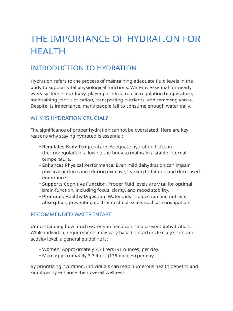 The Importance of Hydration For Health | PDF | Dehydration | Drinking