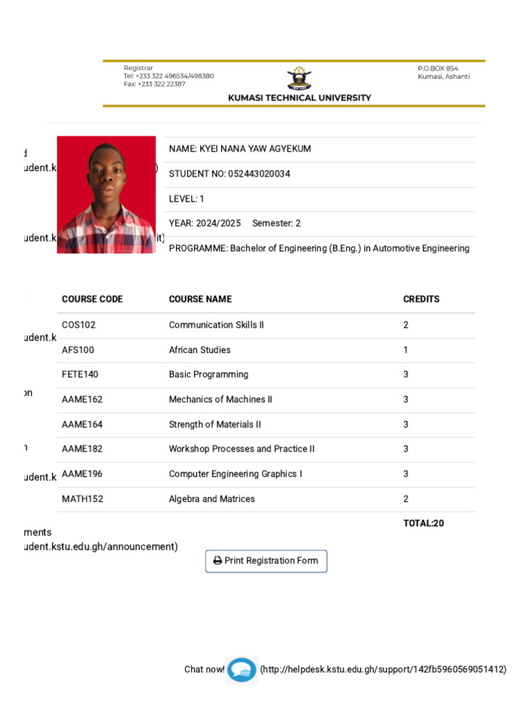 KSTU Course Registration Overview | PDF