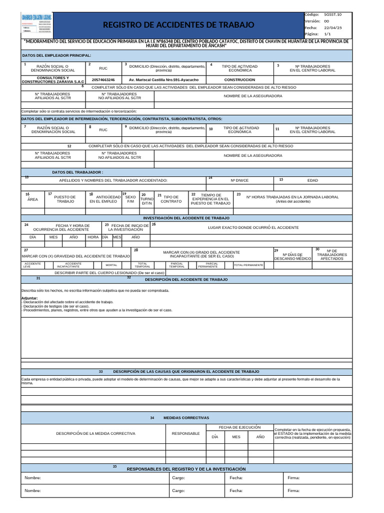 Registro de Accidentes y Enfermedades Laborales | PDF | Outsourcing