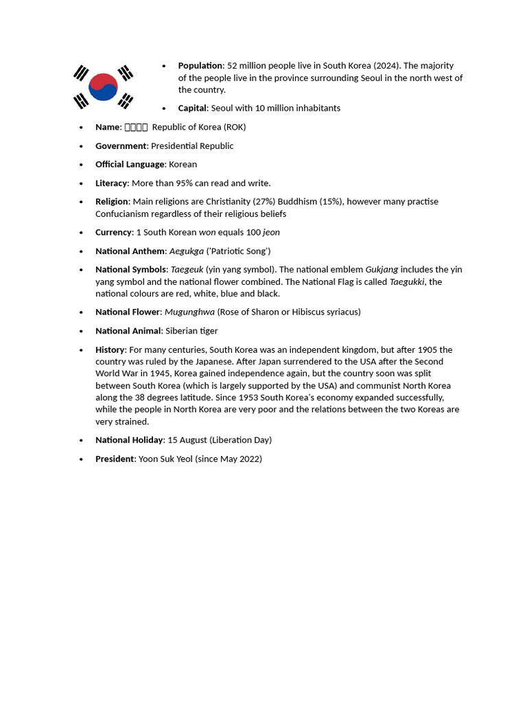South Korea Facts Pdf