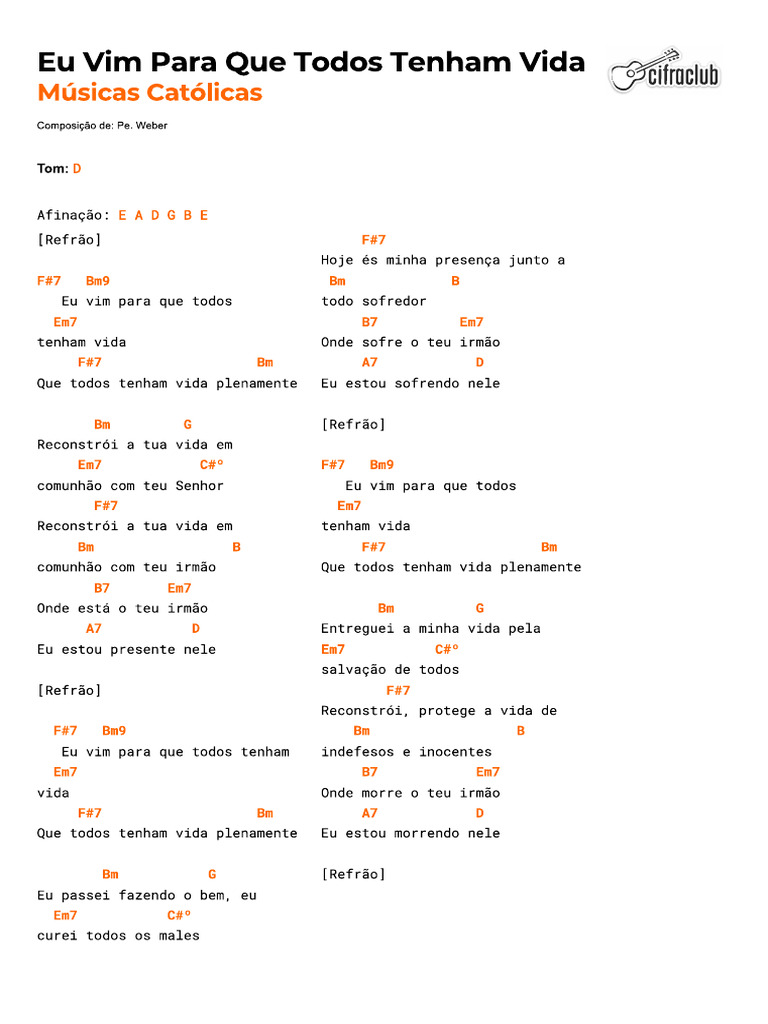 Eu Vim para Que Todos Tenham Vida Cifra | PDF