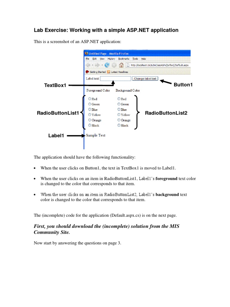 Lab Exercise Working With A Simple ASP - Net Application | PDF