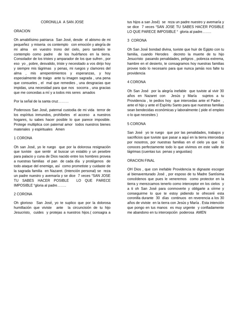 Coronilla a San José: Oraciones y Peticiones | PDF | María, madre de ...