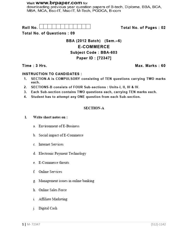 E-Commerce Exam Questions and Key | PDF | Electronic Business | E Commerce